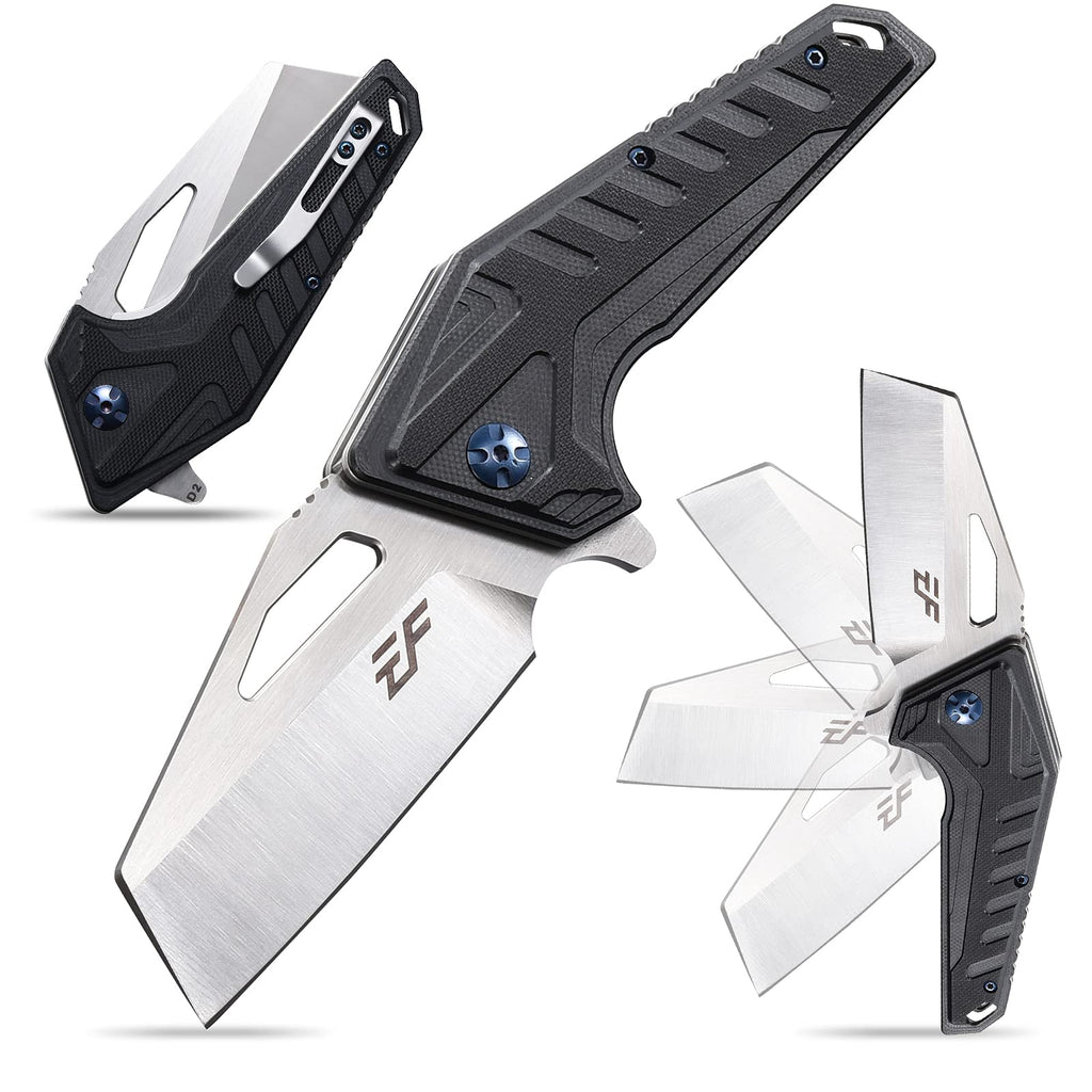 Eafengrow EF933 Pocket Folding Knife EDC D2 Steel Blade Knives G10 Handle Pocket Clip EDC Knife Emergency Outdoor Camping Tools (black)