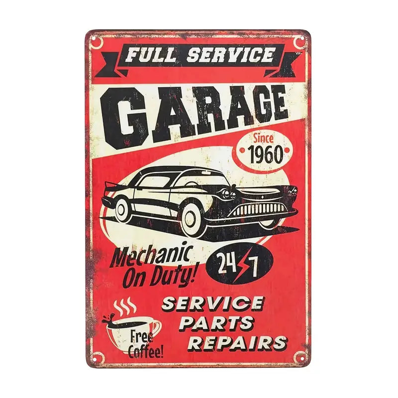 Vintage Metal Garage Service Sign for Cafes and Bars