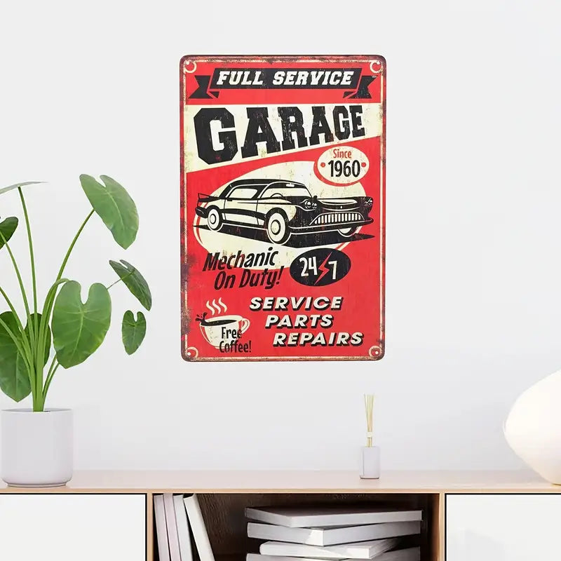 Vintage Metal Garage Service Sign for Cafes and Bars