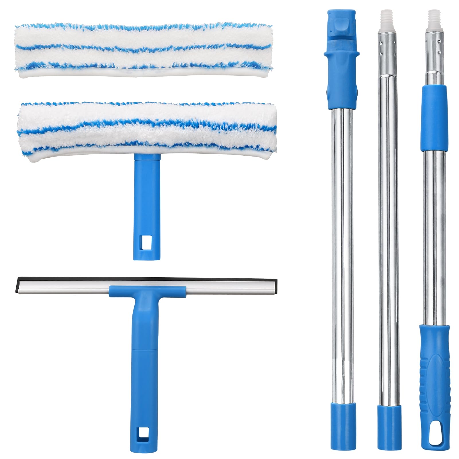 Mitclear Window Cleaner with Long Handle(57IN) Glass Cleaning Tools with Silicon Squeegee & Microfiber Scrubber Window Cleaning Kit for Shower Glass Mirror Door Car