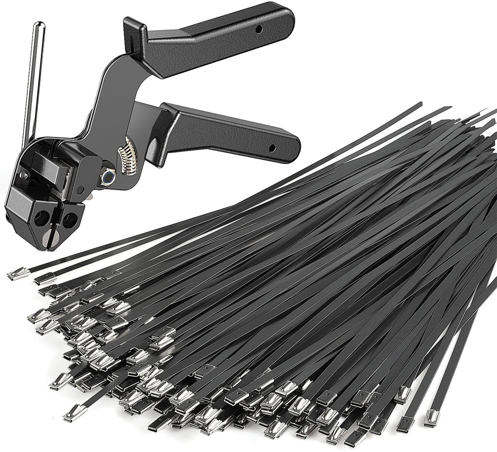 Heavy Duty Black Metal Zip Ties Comes With Special Tools For Fastening And Cutting Cable Ties200pcs Uv Resistant Stainless Steel Cable TiesUsed For VehiclesFarmsFences Pipe BundlingEtc.