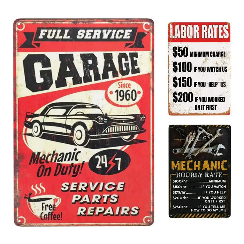 Vintage Metal Garage Service Sign for Cafes and Bars