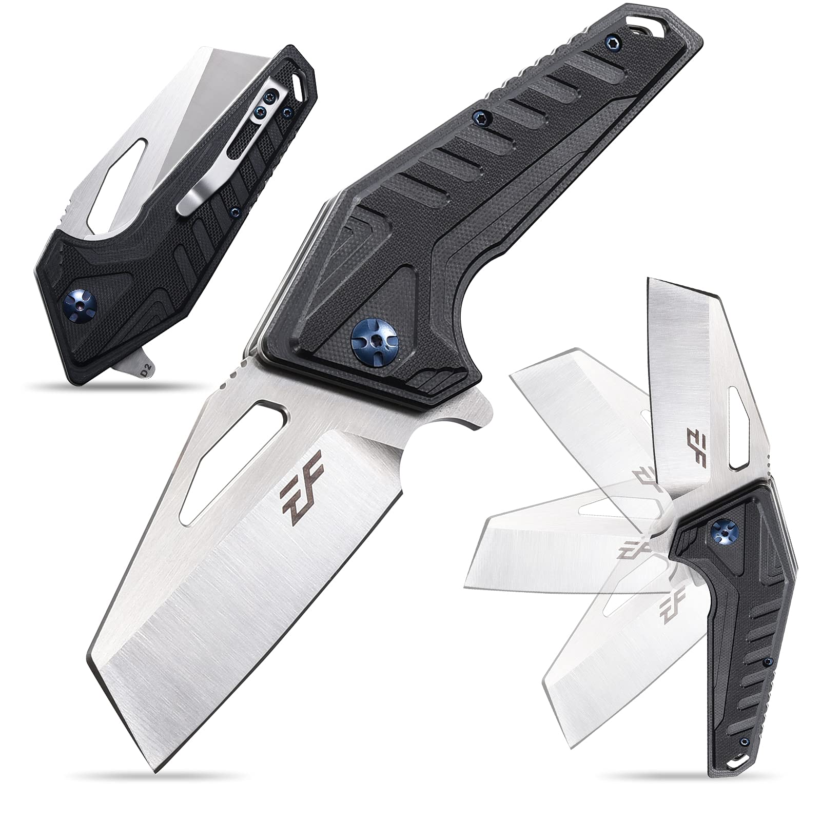 Eafengrow EF933 Pocket Folding Knife EDC D2 Steel Blade Knives G10 Handle Pocket Clip EDC Knife Emergency Outdoor Camping Tools (black)