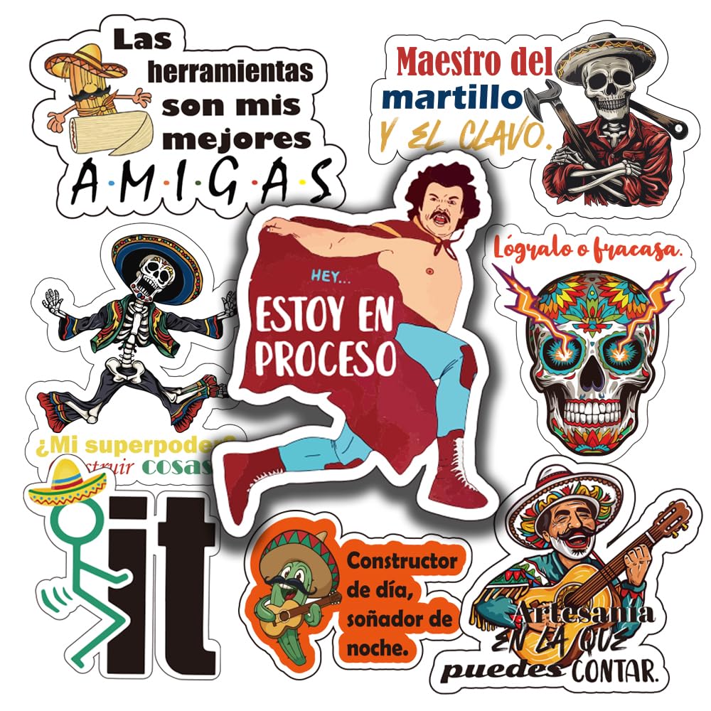Mexican Hardhat Sticker Set - Funny Stickers Pack for Tools Helmets Water Bottles - Great for Men Adults Ironworkers Linemen Oilfield Workers Electricians