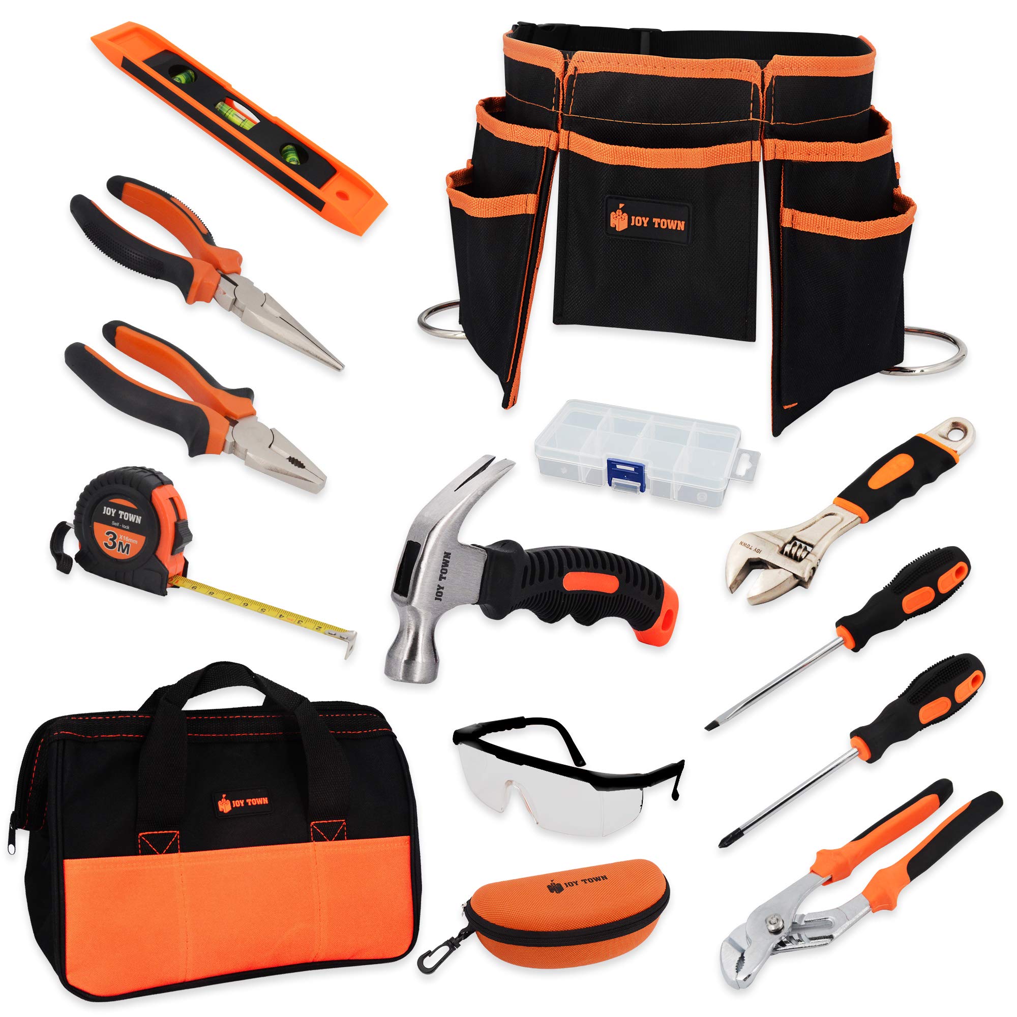 JoyTown Junior Forge - Kids' Real Tool Set with Tool Belt & Bag (Orange & Black)