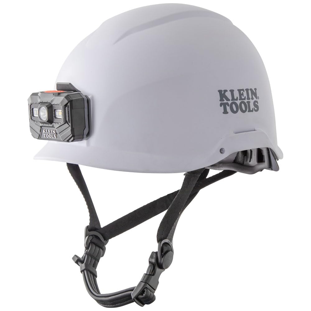 Klein Tools 60146 Safety Helmet Non-Vented Rechargeable Headlamp Tested to Tough Industrial Hard Hat Safety Standards White