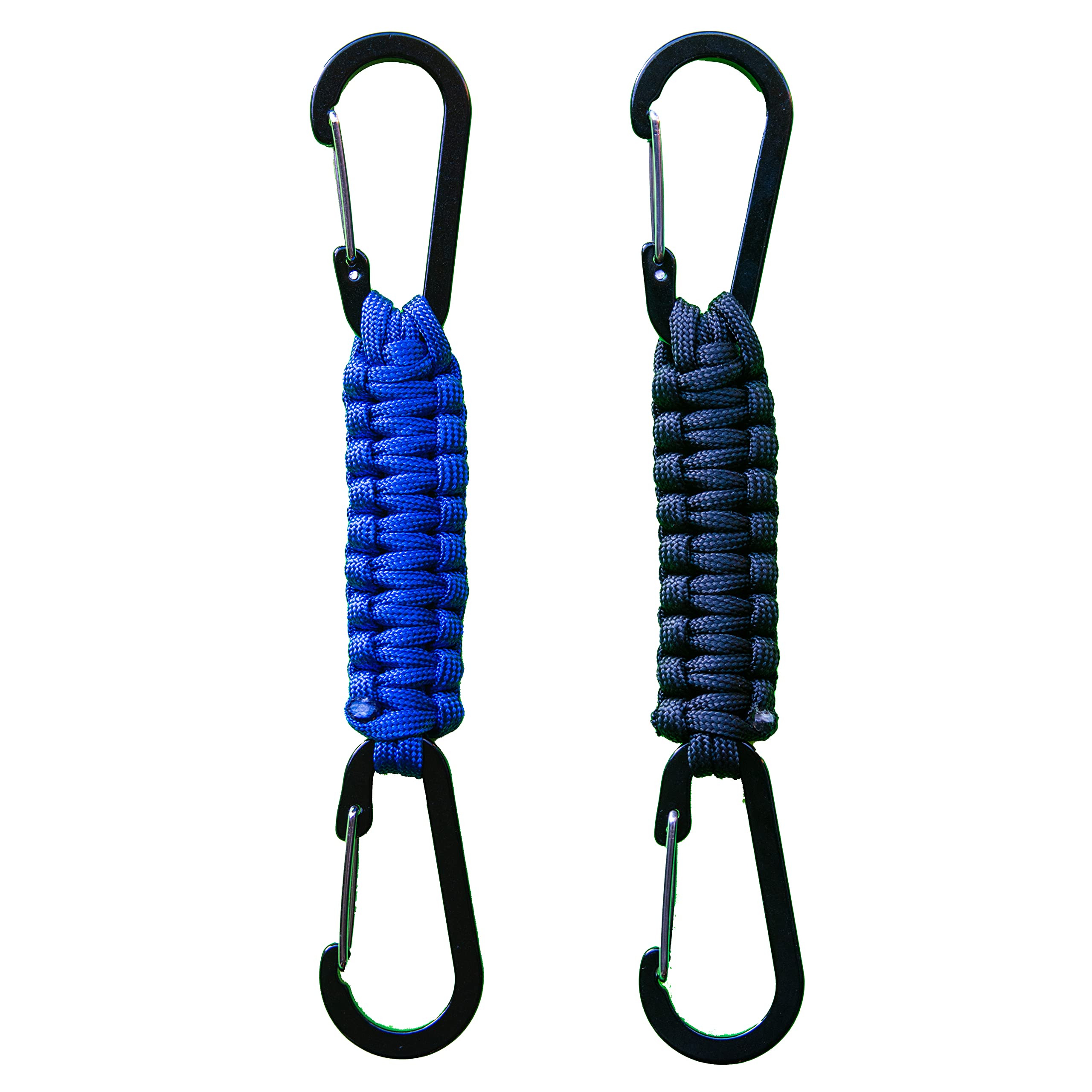 2 Pack Paracord Keychain Carabiner Clips Heavy Duty Lanyard Hanger with Double Hooks for Stroller Holder Bottle Keys Backpack Tools (Blue)