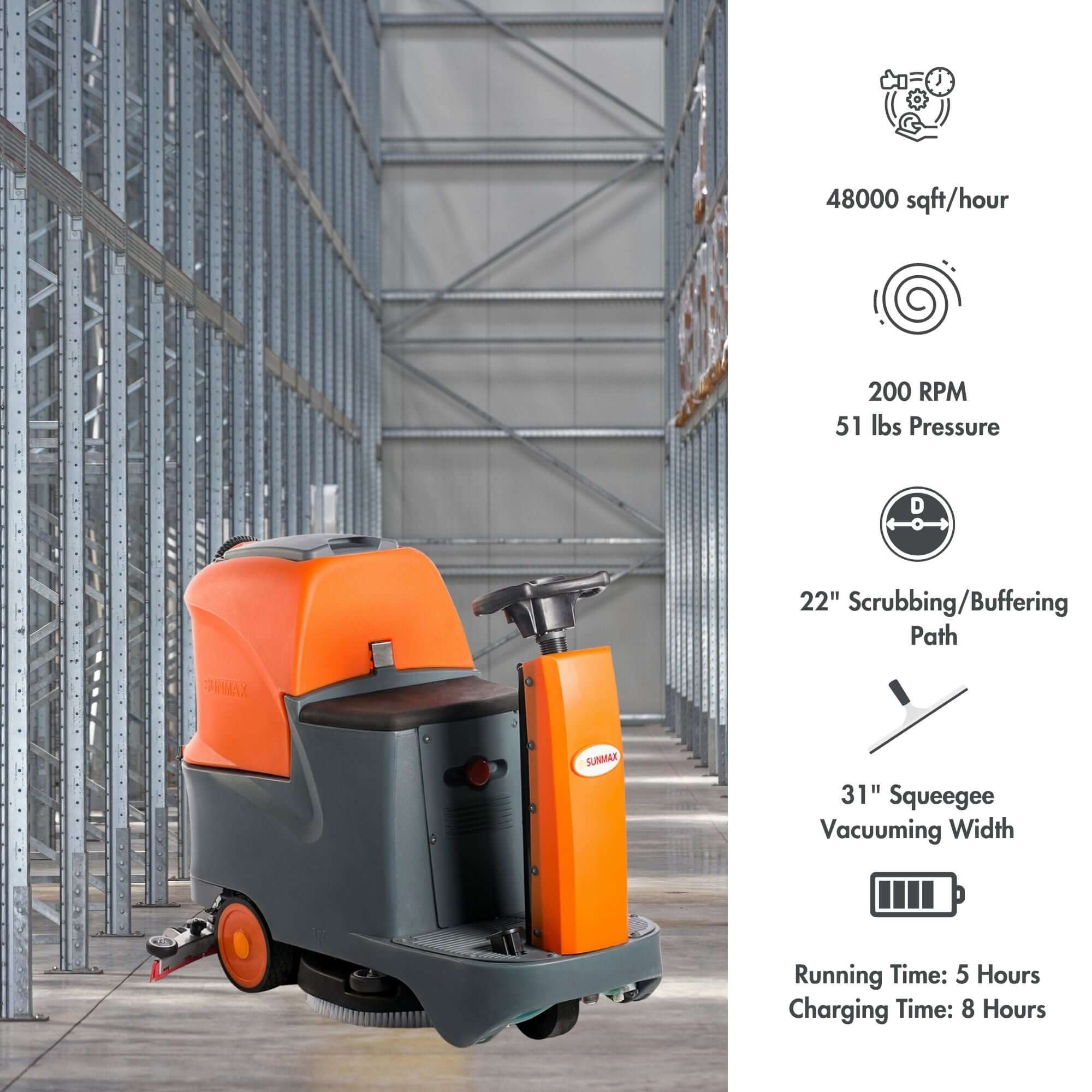 RT70+ Industrial Ride-On Floor Scrubber, 22" Brush Cleaning Path, Lithium Battery