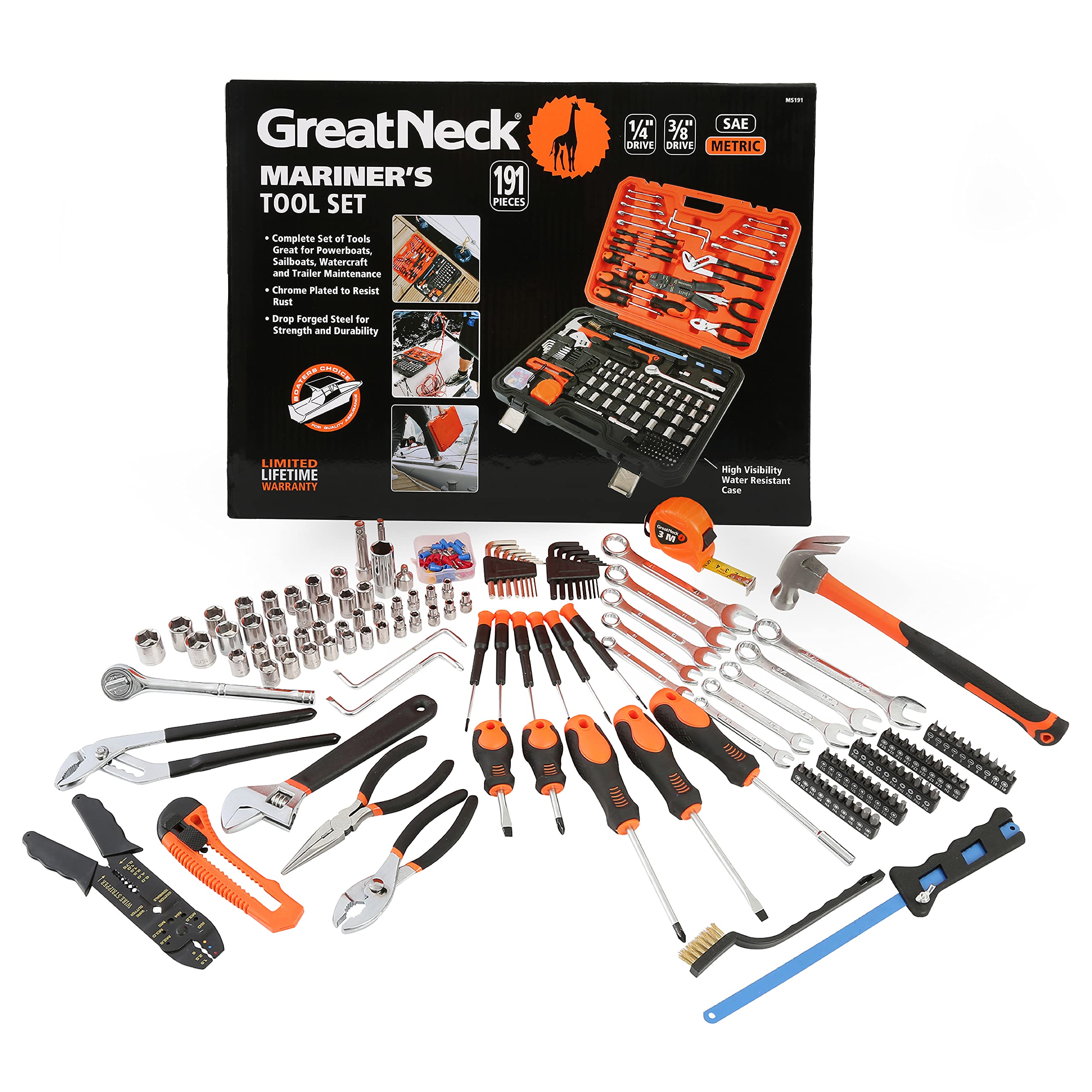 GreatNeck 191-Piece Marine Tool Set with Water-Resistant Case