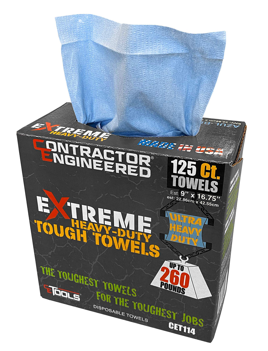 CE TOOLS EXTREME Heavy Duty Tough Towels Blue Shop Towels Disposable Shop Towels Very Low Lint High Durability Made in USA 125 Sheets 9"x16.75"