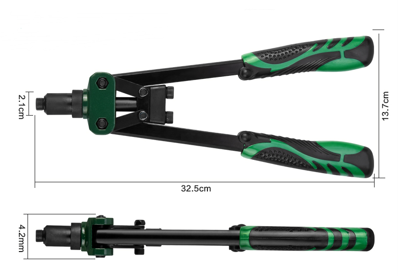 Manual Blind Rivet Gun with Nut and Cap Tools